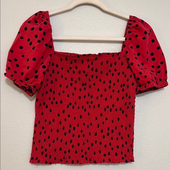 Dolan Left Coast Smocked Puff Sleeve Polka Dot Top - Picture 2 of 6